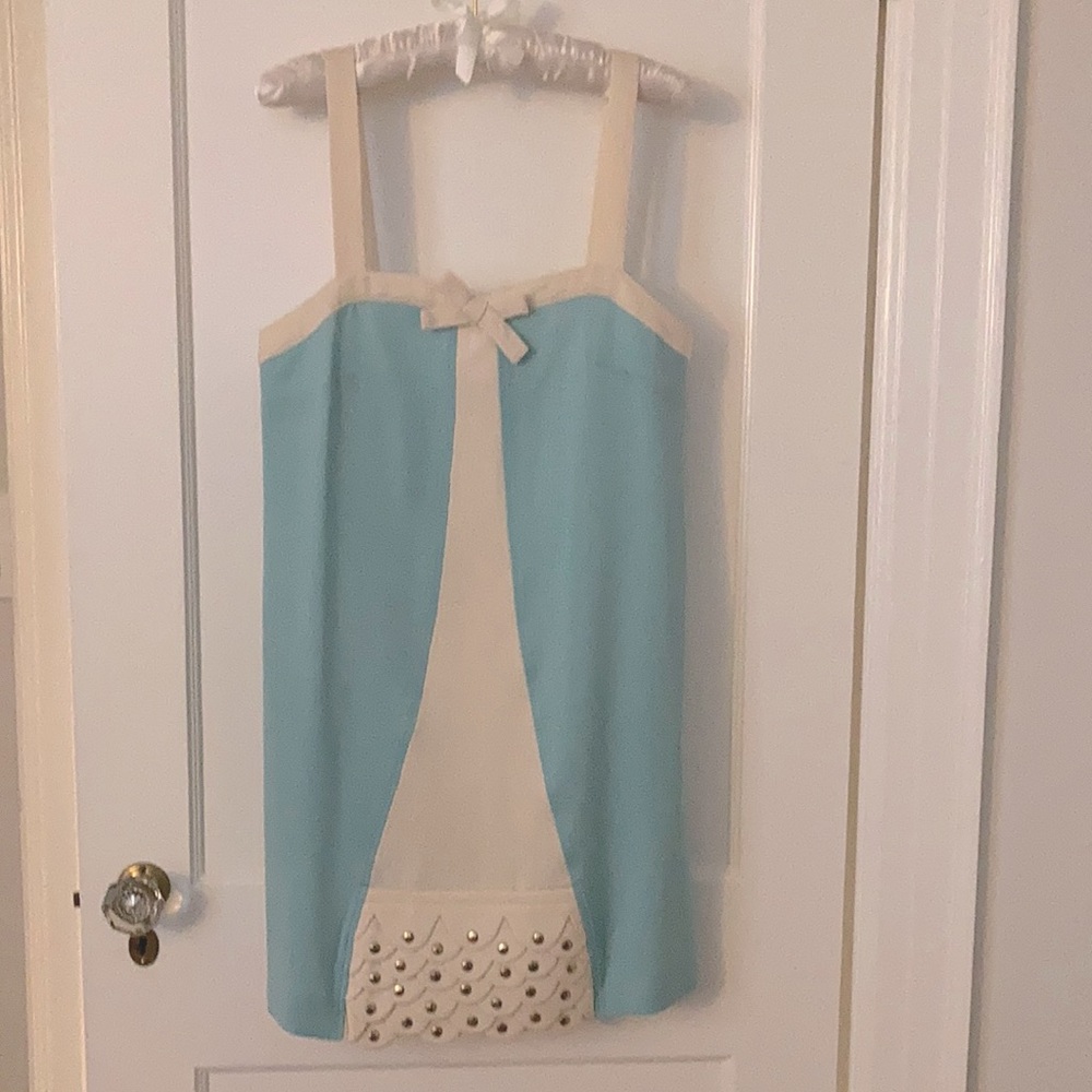 Lauren Moffatt “Honeymooner” blue/ivory dress Size 8